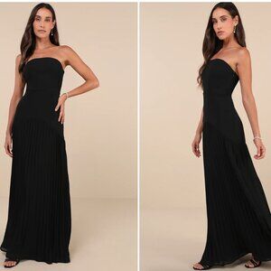 LULUS Celebratory Aesthetic Black Pleated Strapless Maxi Dress